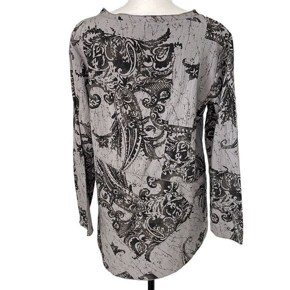 Habitat Clothes To Live In Asymmetrical‎ Blouse Paisley Print Size XS Gray Black - Picture 5 of 11